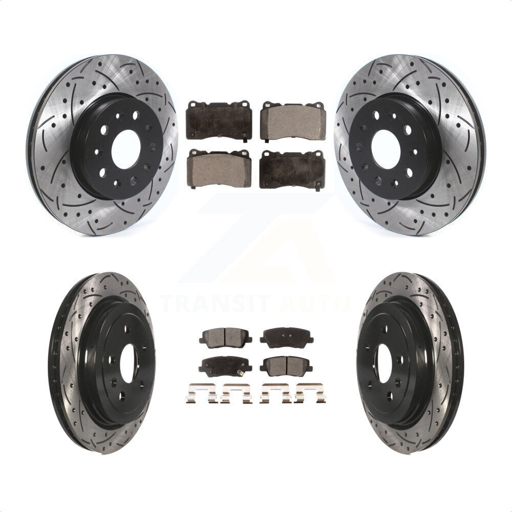 Front Rear Coated Drilled Slotted Disc Brake Rotors And Ceramic Pads Kit For Cadillac CTS KDT-100661 by Transit Auto