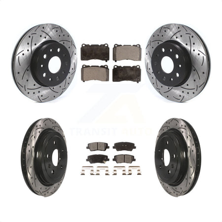 Front Rear Coated Drilled Slotted Disc Brake Rotors And Ceramic Pads Kit For Cadillac CTS KDT-100661 by Transit Auto