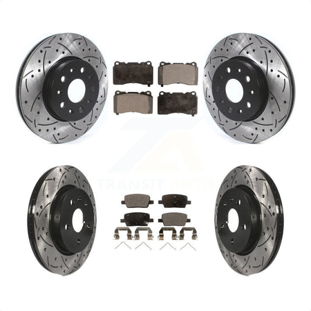 Front Rear Coated Drilled Slotted Disc Brake Rotors And Ceramic Pads Kit For Chevrolet Camaro KDT-100662 by Transit Auto