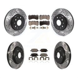 Front Rear Coated Drilled Slotted Disc Brake Rotors And Ceramic Pads Kit For 2019-2020 Chevrolet Camaro LT LS With 6 Piston Brembo Calipers KDT-100664