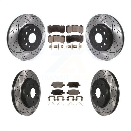 Front Rear Coated Drilled Slotted Disc Brake Rotors And Ceramic Pads Kit For 2019-2020 Chevrolet Camaro LT LS With 6 Piston Brembo Calipers KDT-100664 by Transit Auto