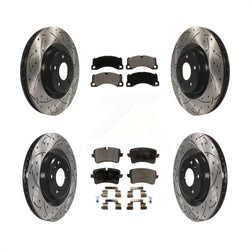 Front Rear Coated Drilled Slotted Disc Brake Rotors And Ceramic Pads Kit For 2017 Porsche Macan Base KDT-100673