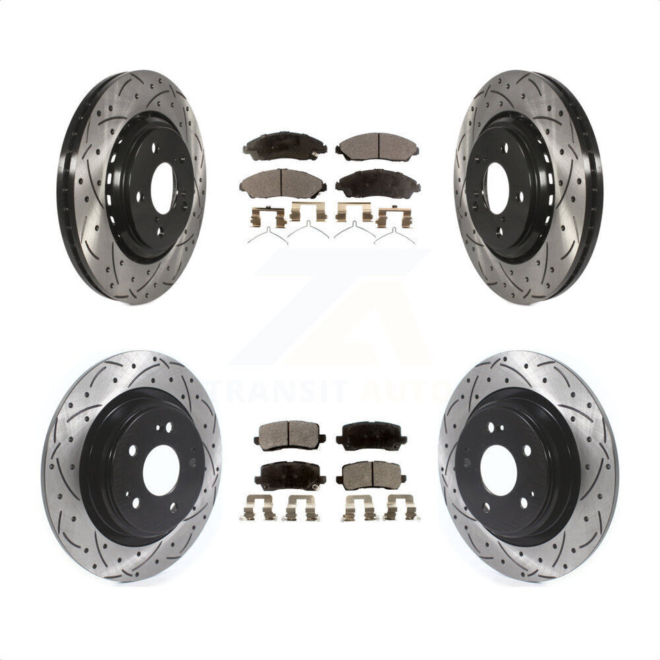 Front Rear Coated Drilled Slotted Disc Brake Rotors And Ceramic Pads Kit For Acura MDX KDT-100677 by Transit Auto