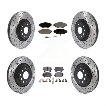 Front Rear Coated Drilled Slotted Disc Brake Rotors And Ceramic Pads Kit For Volkswagen GTI KDT-100678 by Transit Auto