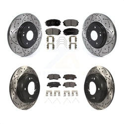 Front Rear Coated Drilled Slotted Disc Brake Rotors And Ceramic Pads Kit For Kia Soul Forte KDT-100685