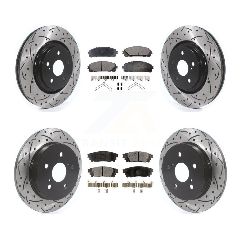 Front Rear Coated Drilled Slotted Disc Brake Rotors And Ceramic Pads Kit For Toyota Camry Avalon TRD KDT-100687 by Transit Auto