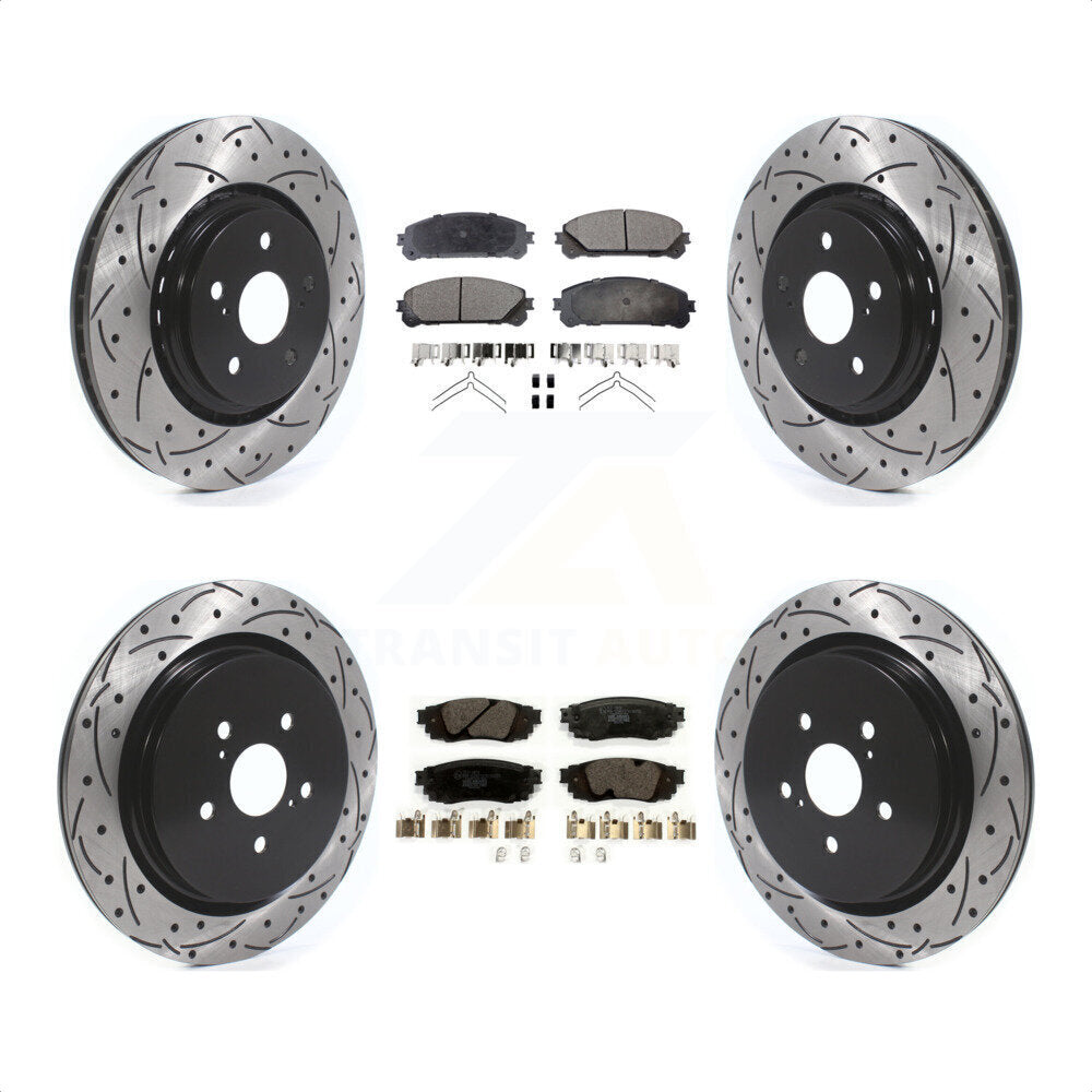 Front Rear Coated Drilled Slotted Disc Brake Rotors And Ceramic Pads Kit For Lexus RX350 RX450h RX350L RX450hL KDT-100688 by Transit Auto