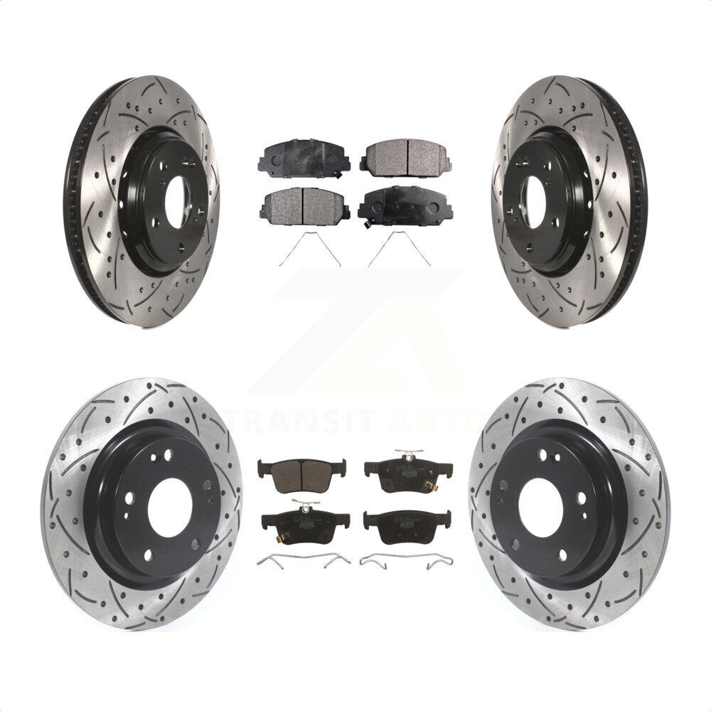 Front Rear Coated Drilled Slotted Disc Brake Rotors And Ceramic Pads Kit For Honda Civic KDT-100689 by Transit Auto