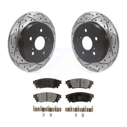 Rear Coated Drilled Slotted Disc Brake Rotor & Ceramic Pad Kit For Toyota Camry RAV4 Lexus NX200t C-HR NX300 ES350 Avalon NX300h ES300h UX250h UX200 ES250 Venza Corolla Cross KDT-100707
