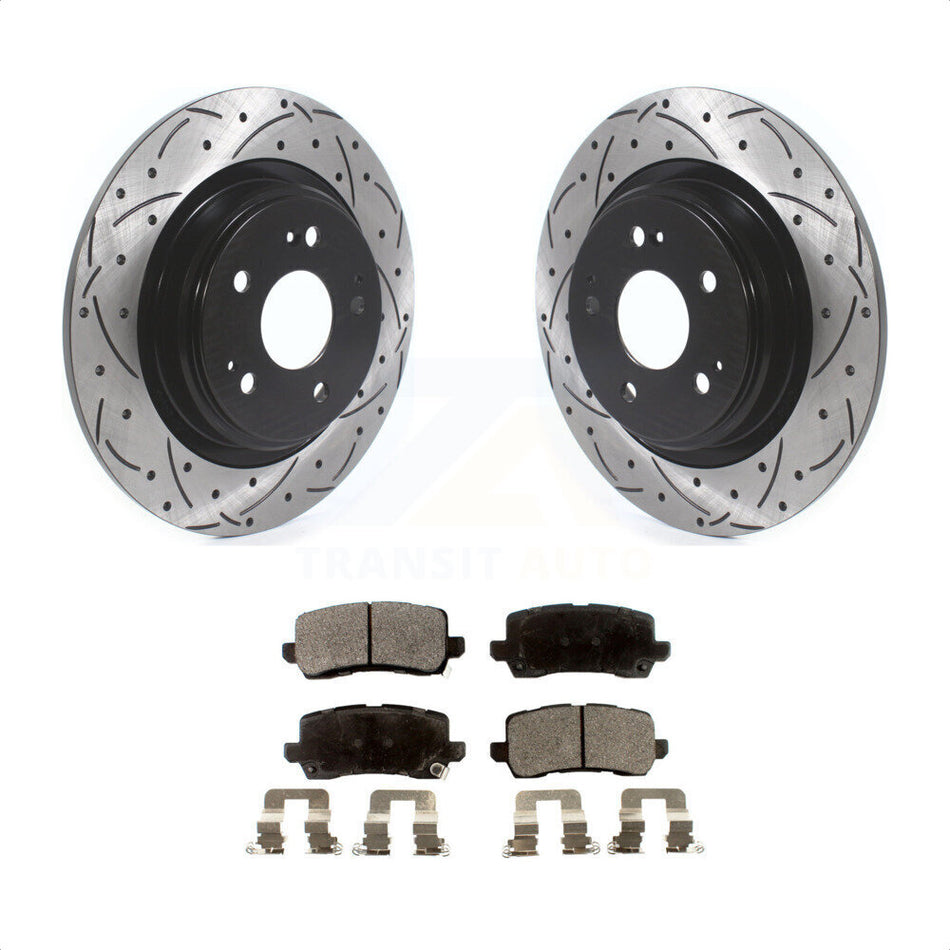 Rear Coated Drilled Slotted Disc Brake Rotors And Ceramic Pads Kit For 2017-2020 Acura MDX KDT-100710 by Transit Auto