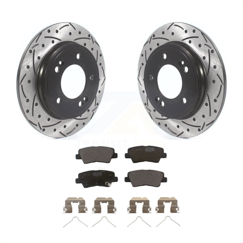 Rear Coated Drilled Slotted Disc Brake Rotors And Ceramic Pads Kit For Hyundai Elantra Kia Niro Ioniq KDT-100711 by Transit Auto