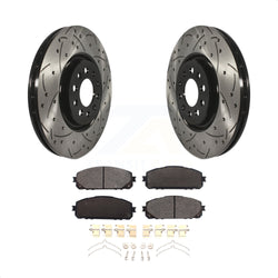 Front Coated Drilled Slotted Disc Brake Rotors And Ceramic Pads Kit For 2014-2021 Jeep Cherokee With Dual Piston Caliper KDT-100715