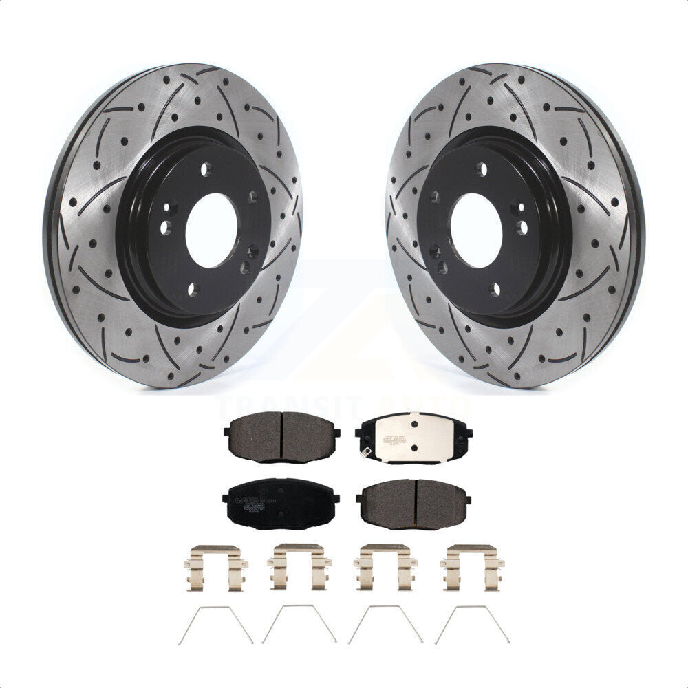 Front Coated Drilled Slotted Disc Brake Rotors And Ceramic Pads Kit For Kia Forte Hyundai Kona KDT-100730 by Transit Auto