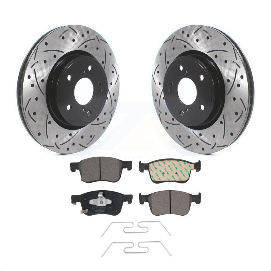 Front Coated Drilled Slotted Disc Brake Rotors And Ceramic Pads Kit For Honda Accord Acura Civic Integra KDT-100732 by Transit Auto