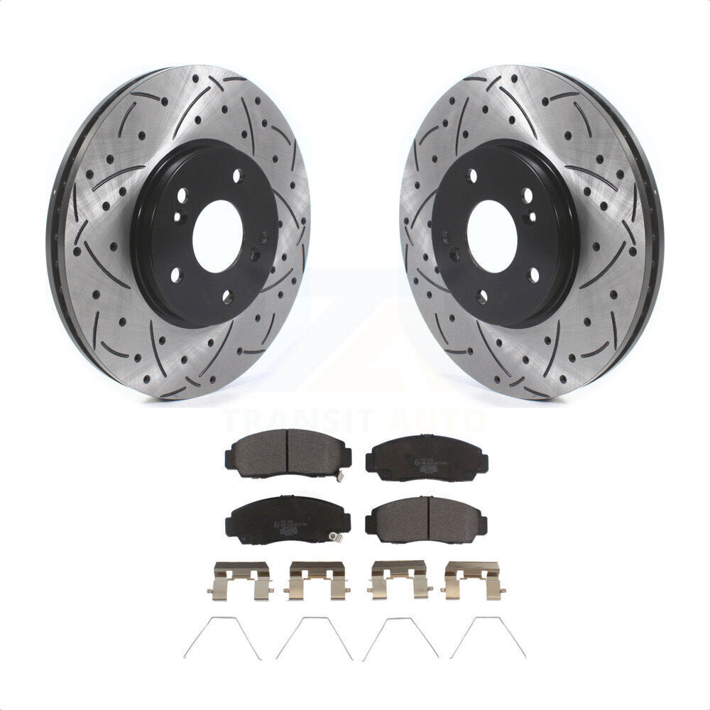 Front Coated Drilled Slotted Disc Brake Rotors And Ceramic Pads Kit For Honda Accord Acura TSX KDT-100766 by Transit Auto