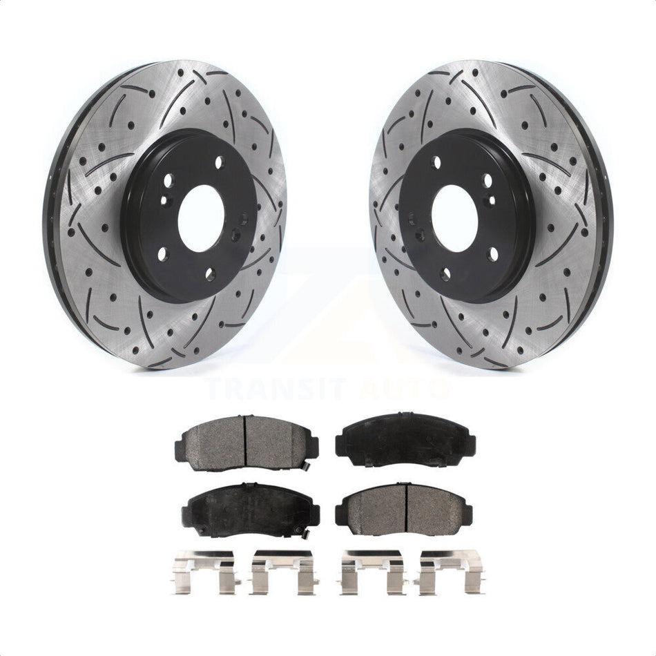 Front Coated Drilled Slotted Disc Brake Rotors And Ceramic Pads Kit For Honda Accord Acura TL TSX CL KDT-100767 by Transit Auto