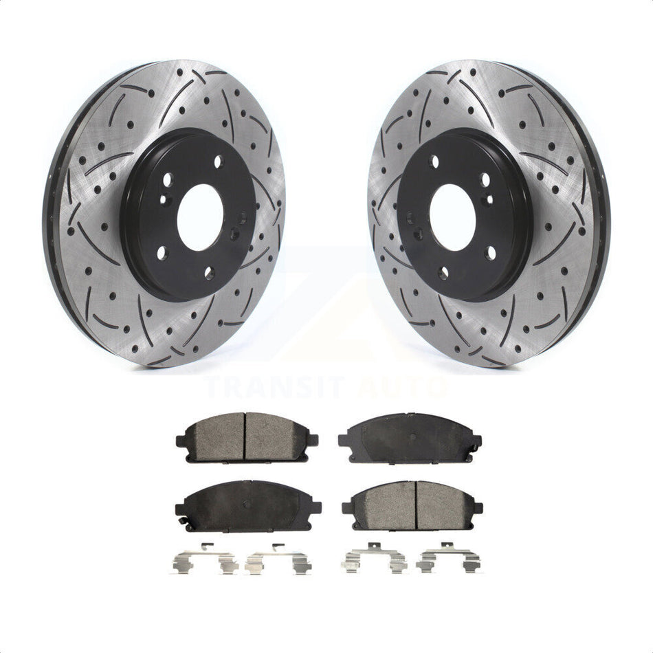 Front Coated Drilled Slotted Disc Brake Rotors And Ceramic Pads Kit For 2003-2006 Acura MDX KDT-100769 by Transit Auto