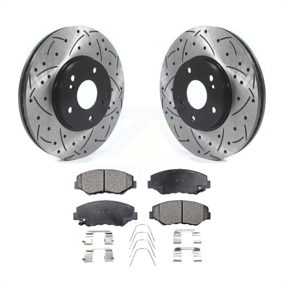 Front Coated Drilled Slotted Disc Brake Rotors And Ceramic Pads Kit For Honda Pilot Accord KDT-100770 by Transit Auto