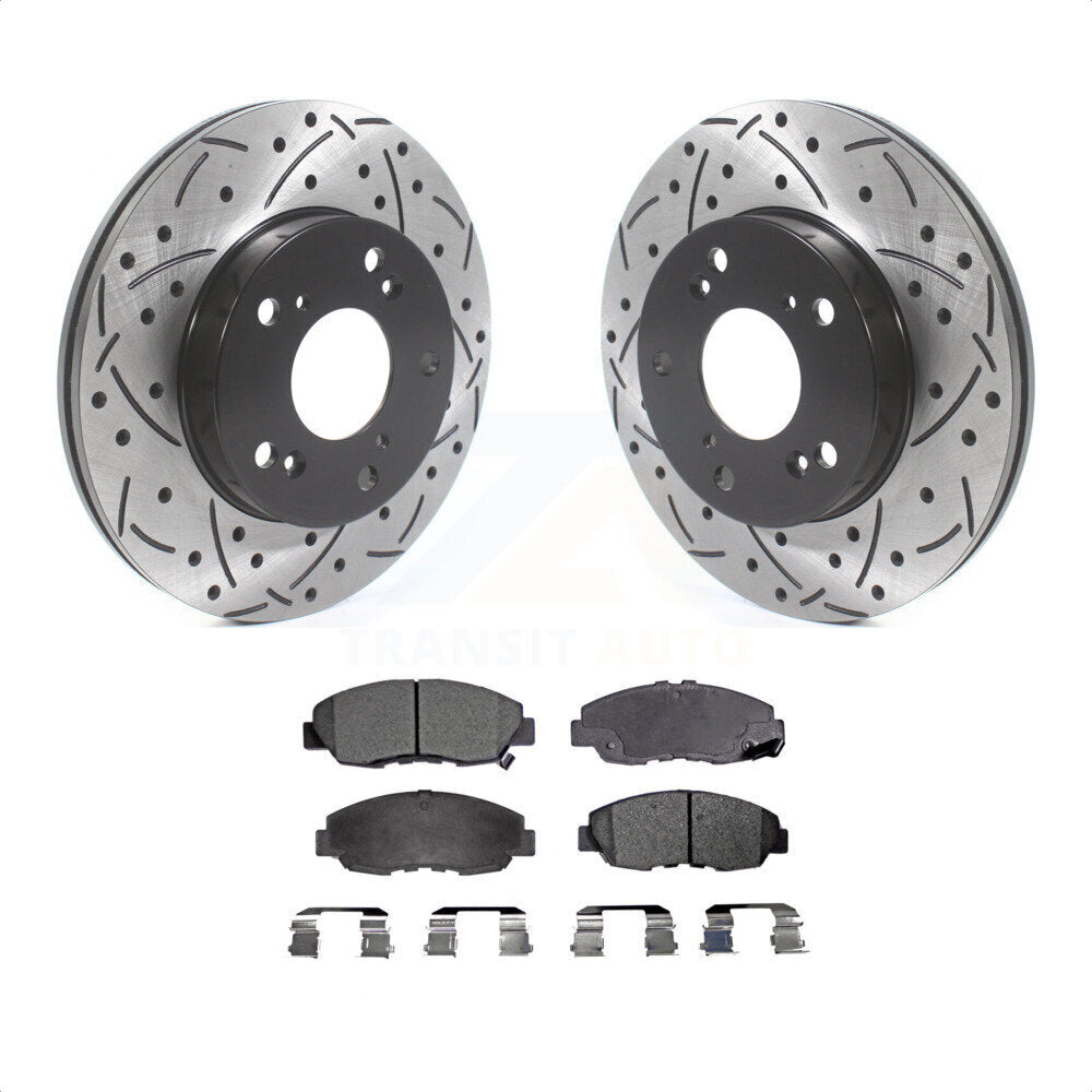 Front Coated Drilled Slotted Disc Brake Rotors And Ceramic Pads Kit For Honda Civic KDT-100771 by Transit Auto