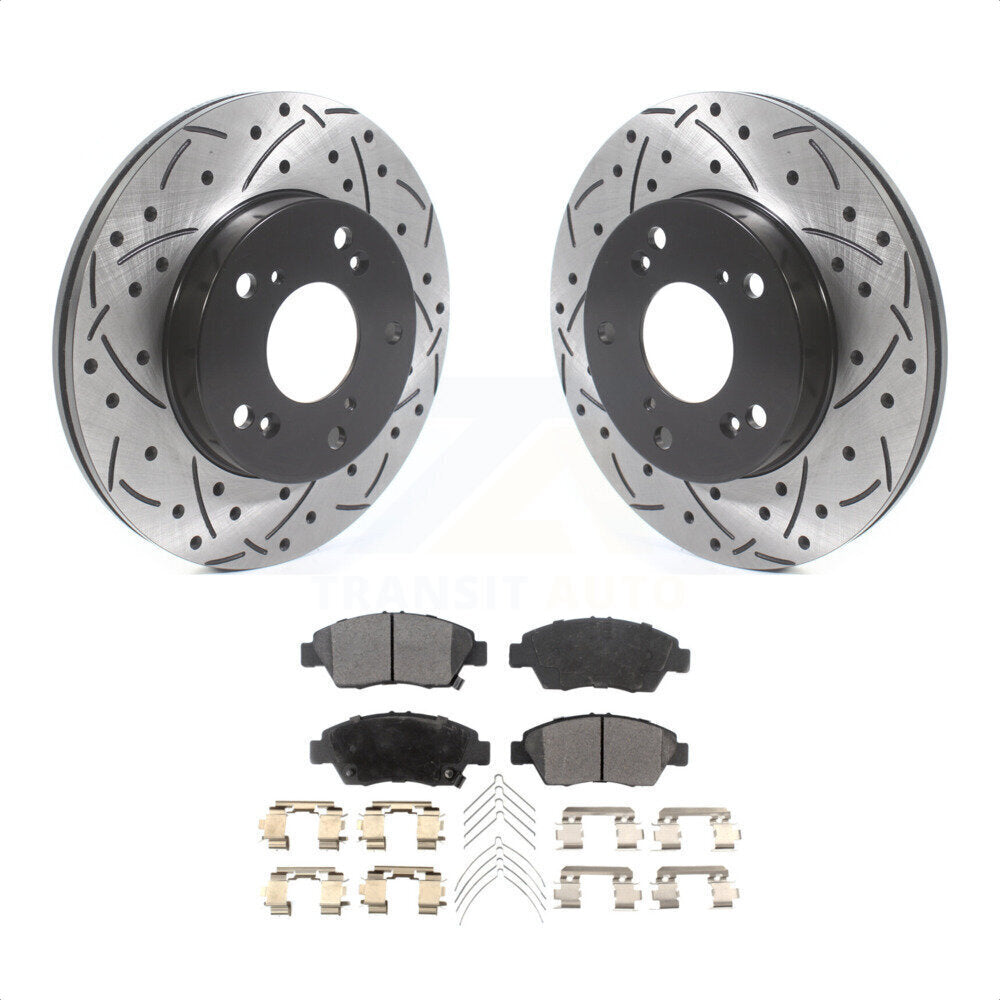 Front Coated Drilled Slotted Disc Brake Rotors And Ceramic Pads Kit For Honda Civic Acura RSX CR-Z KDT-100772 by Transit Auto