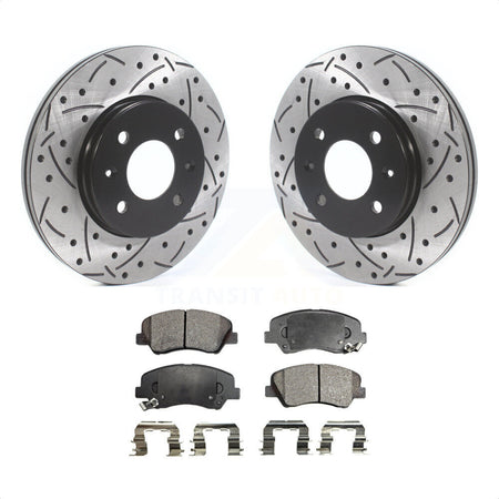 Front Coated Drilled Slotted Disc Brake Rotors And Ceramic Pads Kit For Hyundai Accent Kia Rio KDT-100801 by Transit Auto