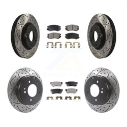 Front Rear Coated Drilled Slotted Disc Brake Rotors And Ceramic Pads Kit For Hyundai Sonata 3.3L KDT-100847