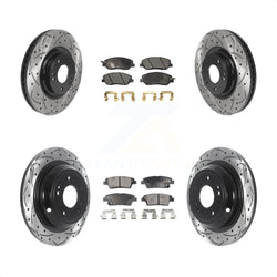 Front Rear Coated Drilled Slotted Disc Brake Rotors And Ceramic Pads Kit For 2012 Hyundai Genesis 3.8L KDT-100857