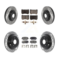 Front Rear Coated Drilled Slotted Disc Brake Rotors And Ceramic Pads Kit For Hyundai Genesis 4.6L KDT-100858