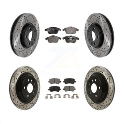 Front Rear Coated Drilled Slotted Disc Brake Rotors And Ceramic Pads Kit For 2013-2014 Volvo S60 With 300mm Diameter Rotor KDT-100862