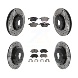 Front Rear Coated Drilled Slotted Disc Brake Rotors And Ceramic Pads Kit For 2012-2015 Land Rover Range Evoque KDT-100863