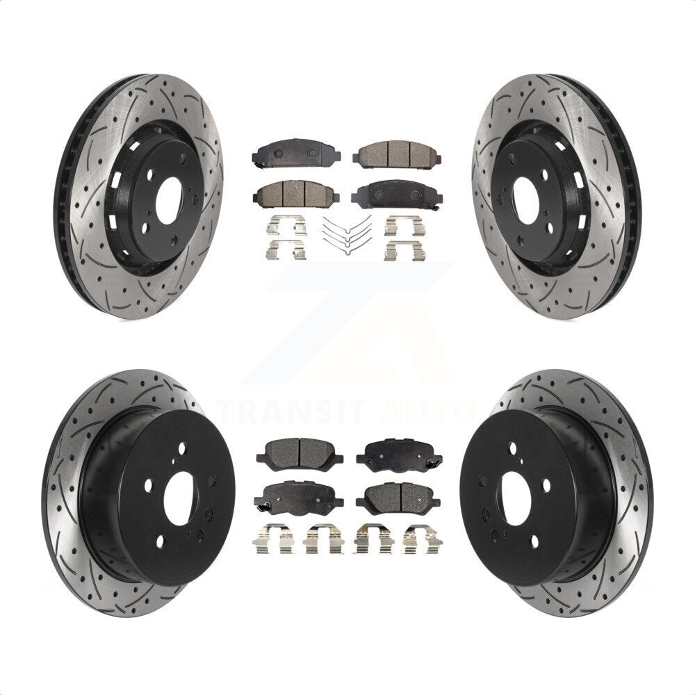 Front Rear Coated Drilled Slotted Disc Brake Rotors And Ceramic Pads Kit For 2009-2016 Toyota Venza KDT-100864 by Transit Auto