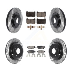 Front Rear Coated Drilled Slotted Disc Brake Rotors And Ceramic Pads Kit For 2012-2014 Hyundai Genesis 5.0L KDT-100866