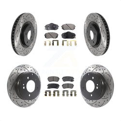 Front Rear Coated Drilled Slotted Disc Brake Rotors And Ceramic Pads Kit For Hyundai Tucson Kia Cadenza KDT-100870