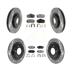 Front Rear Coated Drilled Slotted Disc Brake Rotors And Ceramic Pads Kit For 2015 Hyundai Sonata GAS engine With Power Operated Parking KDT-100872