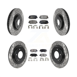 Front Rear Coated Drilled Slotted Disc Brake Rotors And Ceramic Pads Kit For 2013-2015 Kia Optima 2.0L With Electric Parking KDT-100874