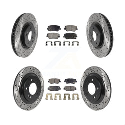 Front Rear Coated Drilled Slotted Disc Brake Rotors And Ceramic Pads Kit For 2016-2017 Hyundai Azera Limited KDT-100876