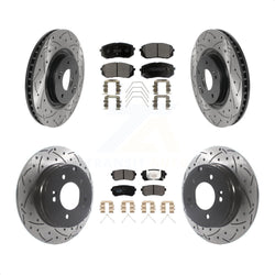 Front Rear Coated Drilled Slotted Disc Brake Rotors And Ceramic Pads Kit For Kia Optima With Manual Parking KDT-100878
