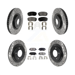 Front Rear Coated Drilled Slotted Disc Brake Rotors And Ceramic Pads Kit For 2016 Hyundai Sonata GAS engine With Power Operated Parking KDT-100879
