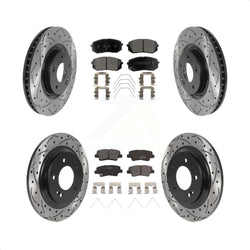 Front Rear Coated Drilled Slotted Disc Brake Rotors And Ceramic Pads Kit For Kia Optima With Electric Parking KDT-100880