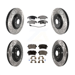 Front Rear Coated Drilled Slotted Disc Brake Rotors And Ceramic Pads Kit For Audi A6 KDT-100881