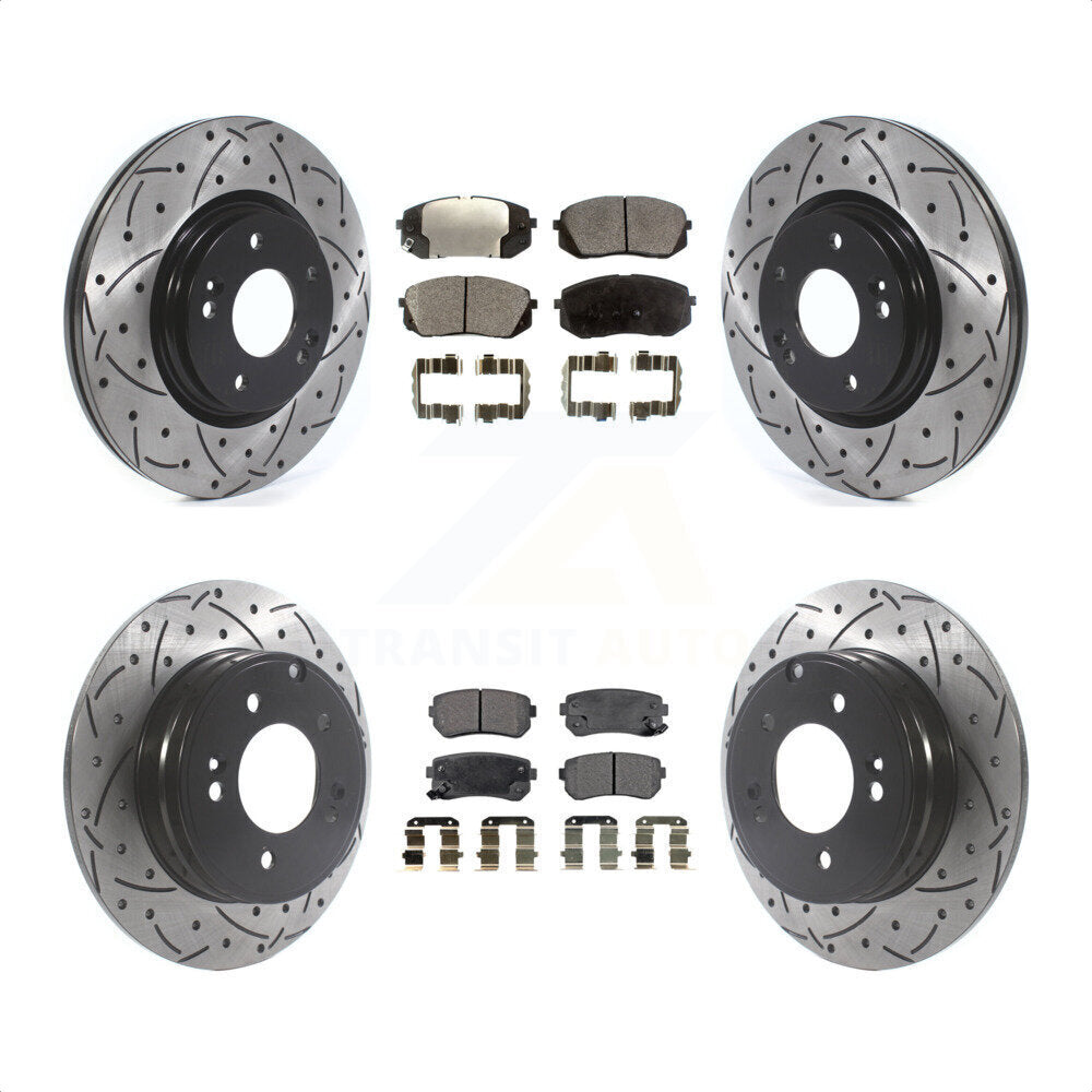 Front Rear Coated Drilled Slotted Disc Brake Rotors And Ceramic Pads Kit For 2015 Hyundai Sonata GAS engine With Manual Parking KDT-100894 by Transit Auto