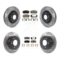 Front Rear Coated Drilled Slotted Disc Brake Rotors And Ceramic Pads Kit For Kia Optima With Manual Parking KDT-100896