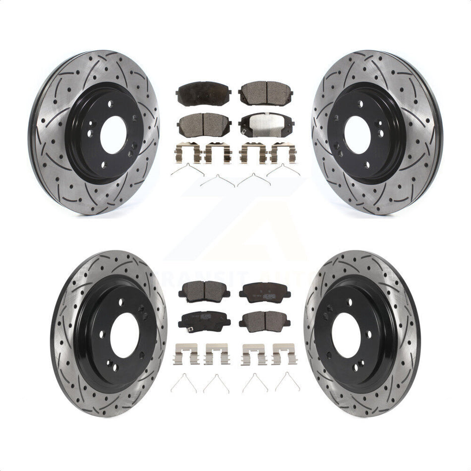 Front Rear Coated Drilled Slotted Disc Brake Rotors And Ceramic Pads Kit For Kia Optima With Electric Parking KDT-100897 by Transit Auto