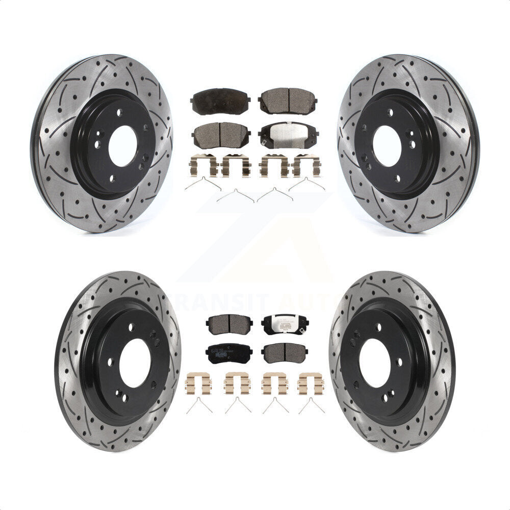 Front Rear Coated Drilled Slotted Disc Brake Rotors And Ceramic Pads Kit For 2016 Kia Optima LX EX 1.6T With Electric Parking KDT-100898 by Transit Auto