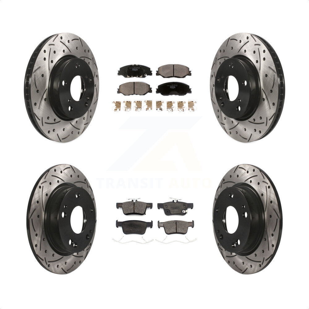 Front Rear Coated Drilled Slotted Disc Brake Rotors And Ceramic Pads Kit For 2019-2022 Honda Insight KDT-100900 by Transit Auto