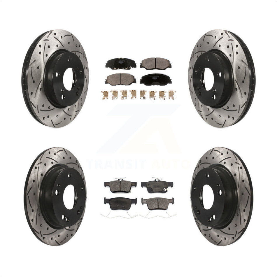 Front Rear Coated Drilled Slotted Disc Brake Rotors And Ceramic Pads Kit For 2019-2022 Honda Insight KDT-100900 by Transit Auto