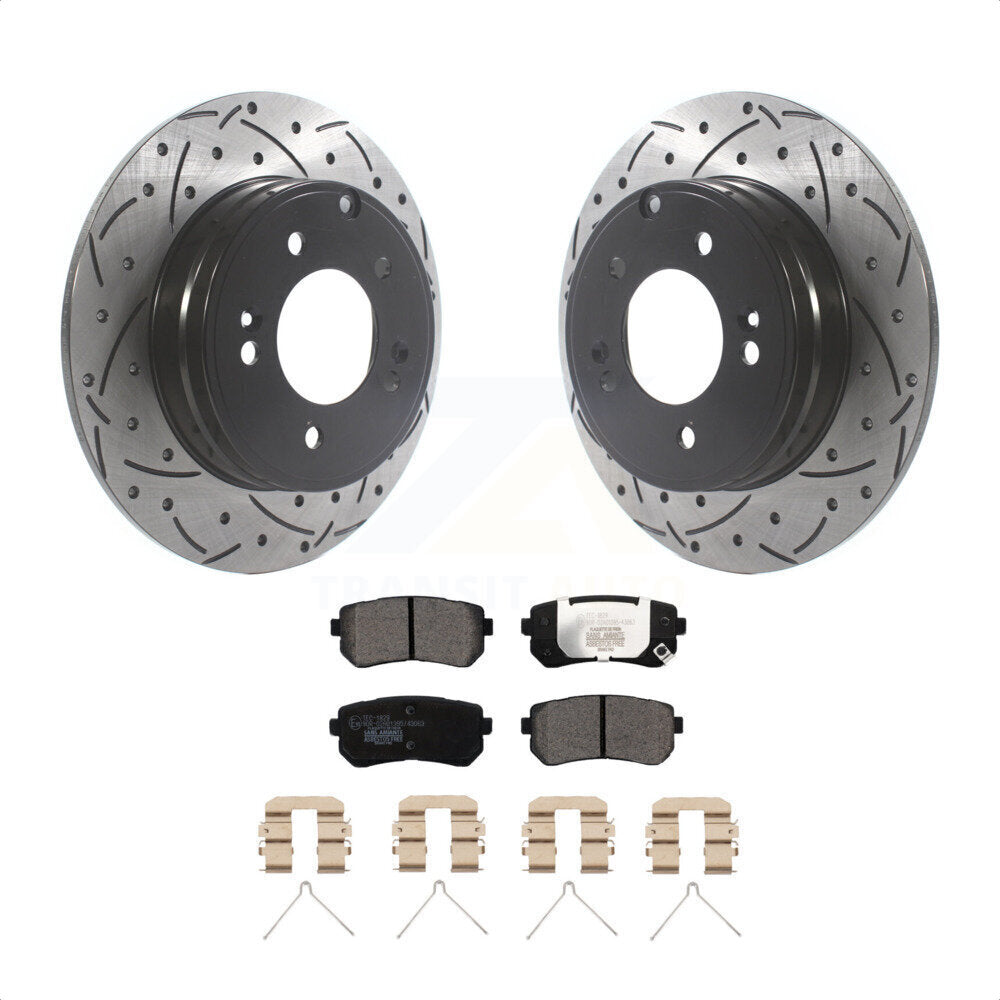 Rear Coated Drilled Slotted Disc Brake Rotors And Ceramic Pads Kit For Hyundai Sonata Kia Optima With Manual Parking KDT-100929 by Transit Auto