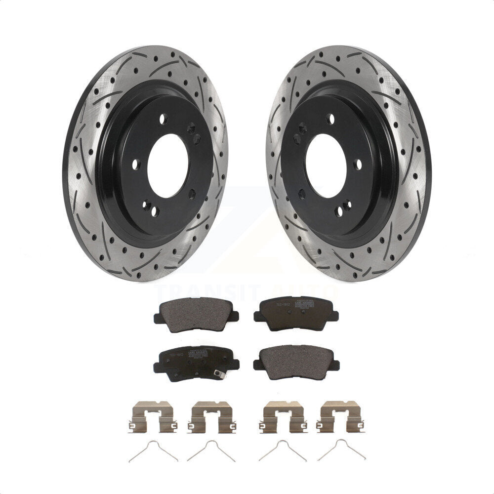 Rear Coated Drilled Slotted Disc Brake Rotors And Ceramic Pads Kit For Kia Niro Hyundai Ioniq Soul EV KDT-100950 by Transit Auto