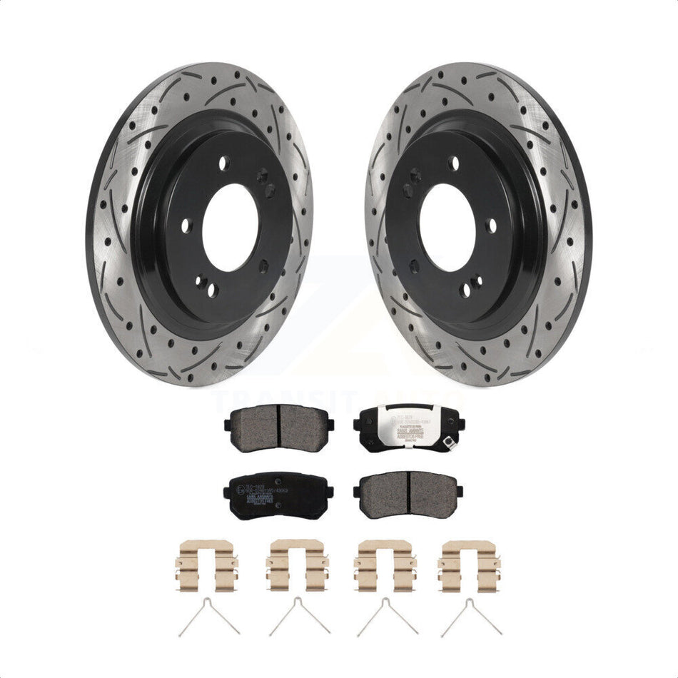 Rear Coated Drilled Slotted Disc Brake Rotors And Ceramic Pads Kit For 2016 Kia Optima LX EX 1.6T With Electric Parking KDT-100952 by Transit Auto