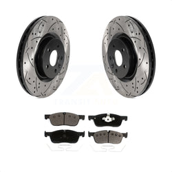 Front Coated Drilled Slotted Disc Brake Rotors And Ceramic Pads Kit For Land Rover Discovery Sport Range Evoque Jaguar E-Pace KDT-100989